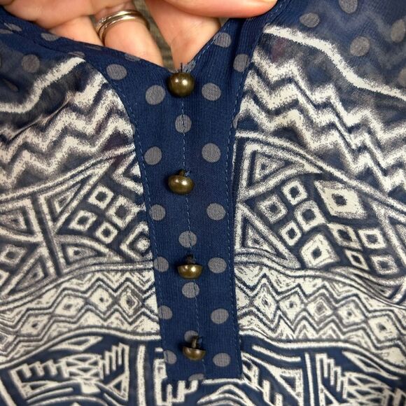 Long sleeve semi sheer boho/Aztec polkadot print blouse - Picture 6 of 10